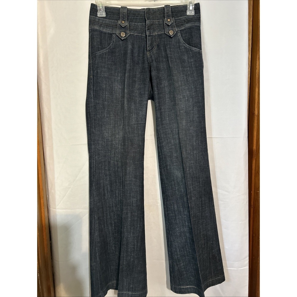 Cache Vintage Women's Dark Wash Wide-Leg Flare Jeans, Size 6 31/34
